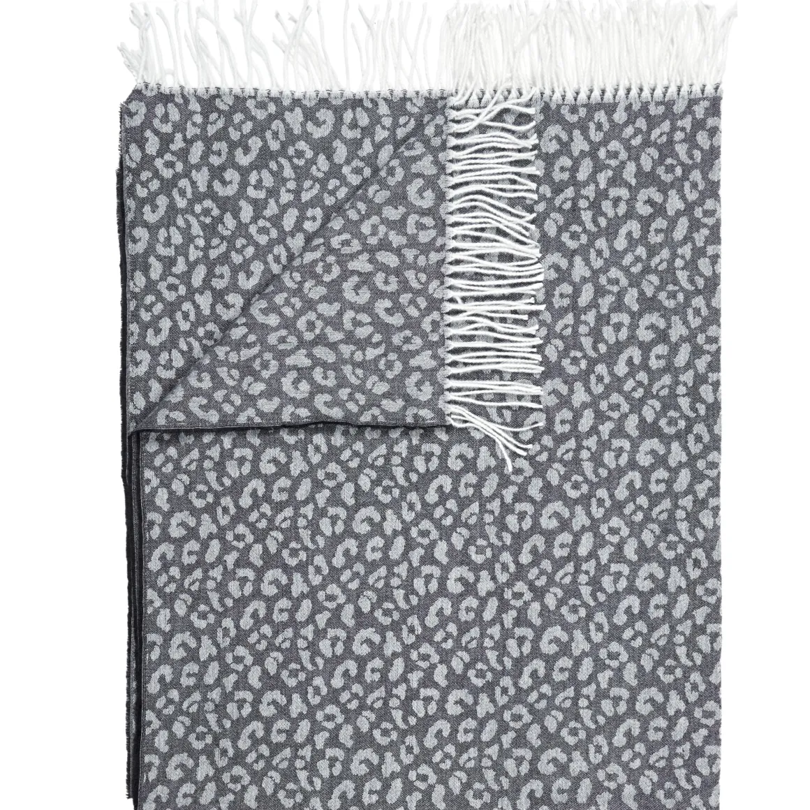 PLAIDS FRANGES EFFET LAINE TACHETE NOIR ET BLANC