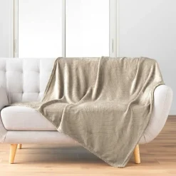 PLAID 125X150CM FLANELLE RELIEF UNIE NELIA TAUPE