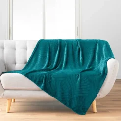 PLAID 125X150CM FLANELLE RELIEF UNIE NELIA BLEU
