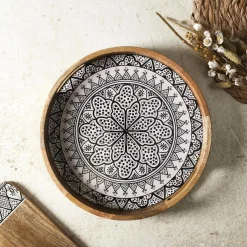 PLATEAU ROND MANGUIER DUNE NOIR 35CM