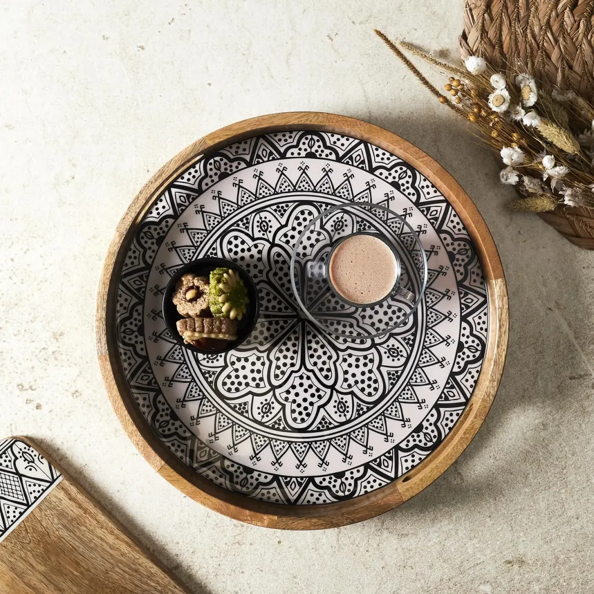 PLATEAU ROND MANGUIER DUNE NOIR 35CM