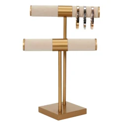 PORTE BIJOUX DOUBLE BEIGE PIED DORE