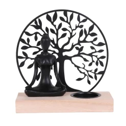 PORTE BOUGIE ZEN BOUDDHA ARBRE VIE 15X16CM