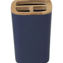 PORTE BROSSE A DENTS RUBBER ET ABS BAMBOU BLEU MARINE