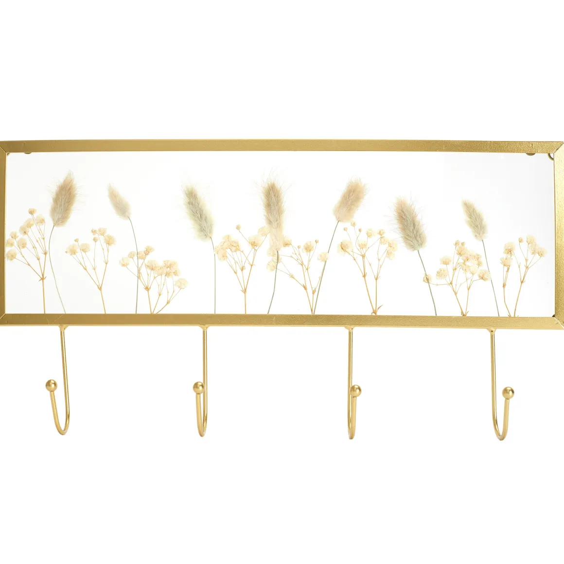 PORTE MANTEAUX MURAL METAL DORE FLEURS SECHEES