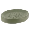 PORTE SAVON GRES DECOR FEUILLE KAKI