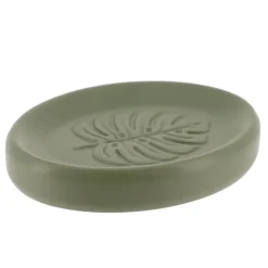 PORTE SAVON GRES DECOR FEUILLE KAKI