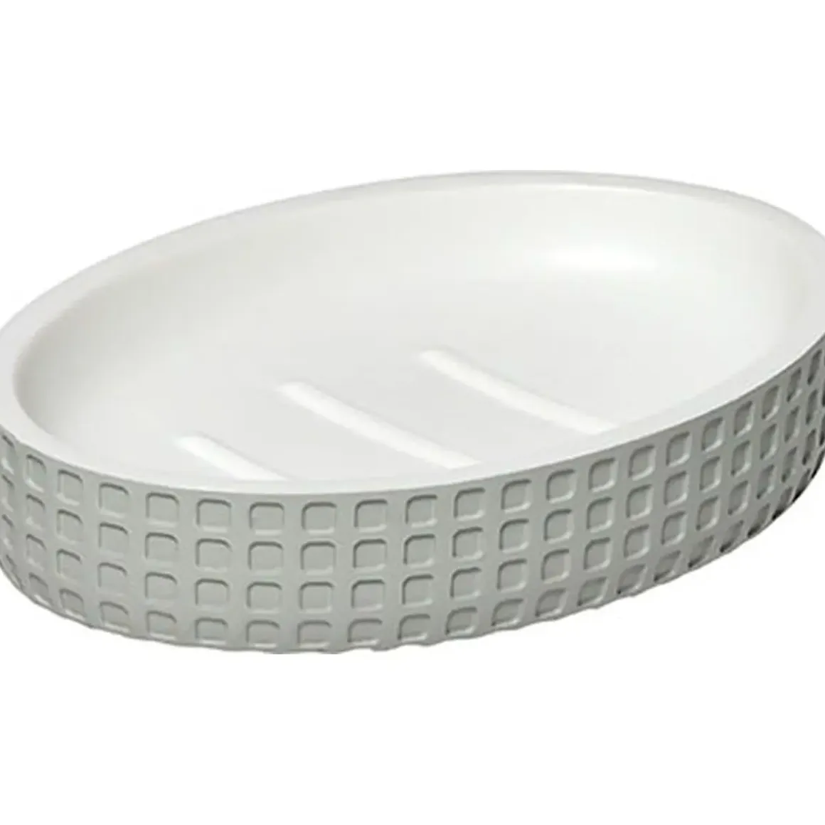 PORTE SAVON POLYRESINE OVAL MOTIF CARRE VERT SAUGE