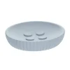 PORTE SAVON POLYRESINE ROND STRIEE BLEU CLAIR