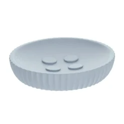 PORTE SAVON POLYRESINE ROND STRIEE BLEU CLAIR