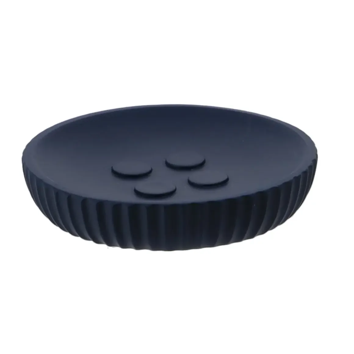 PORTE SAVON POLYRESINE ROND STRIEE BLEU MARINE