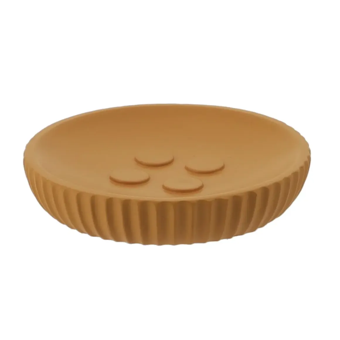 PORTE SAVON POLYRESINE ROND STRIEE MOUTARDE
