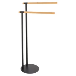 PORTE SERVIETTES METAL 2 BARRES BAMBOU NOIR