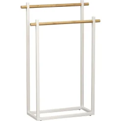 PORTE SERVIETTES METAL RECTANGULAIRE 2 BARRES BAMBOU BLANC