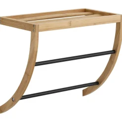 PORTE SERVIETTES MURAL 1 ETAGERE 2 BARRES INOX NOIR BAMBOU