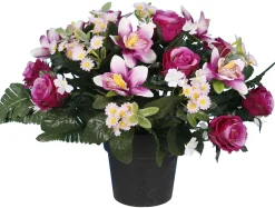 POT BOUTON ROSE GERBERA MINI ORCHIDEE 35CM ASSORTIS
