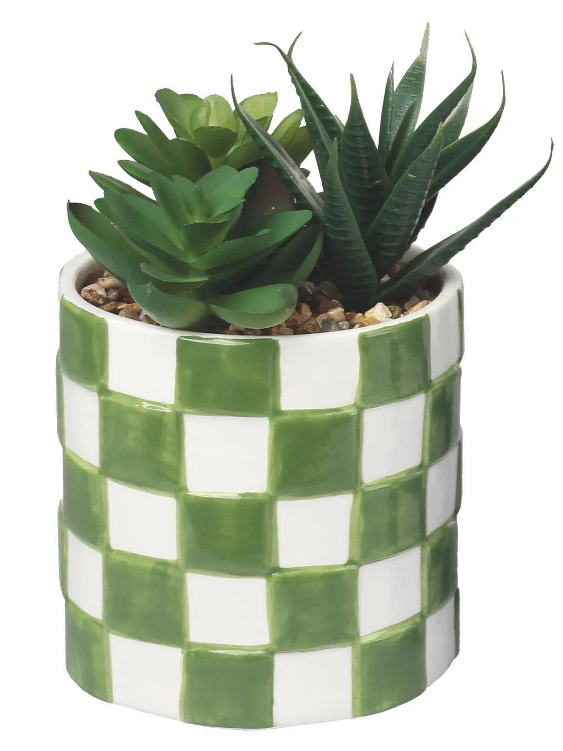 POT FLEUR ARTIFICIELLE DAMIER DOLOMITE VERT 10X10X16CM