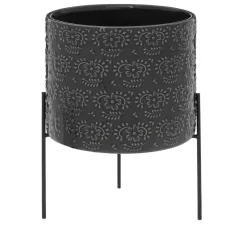 POT SUR PIED CERAMIQUE 3D LUMIERE D HIVER GRIS D.18CM