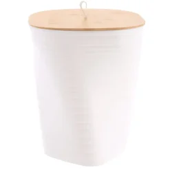 POUBELLE DESIGN GRAND MODELE COUVERCLE BAMBOU BLANC