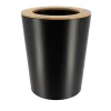 POUBELLE METAL EVASEE COUVERCLE BAMBOU 5L NOIR