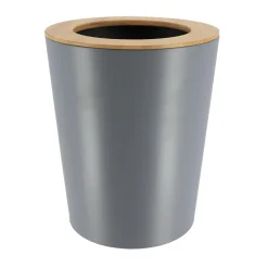 POUBELLE METAL EVASEE COUVERCLE BAMBOU 5L GRIS