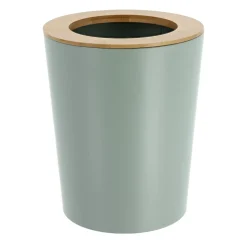 POUBELLE METAL EVASEE COUVERCLE BAMBOU 5L VERT EUCALYPTUS