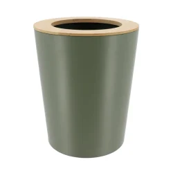 POUBELLE METAL EVASEE COUVERCLE BAMBOU 5L KAKI