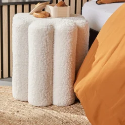 POUF CANNELE TEDDY 38X38X40CM CREME MOKA