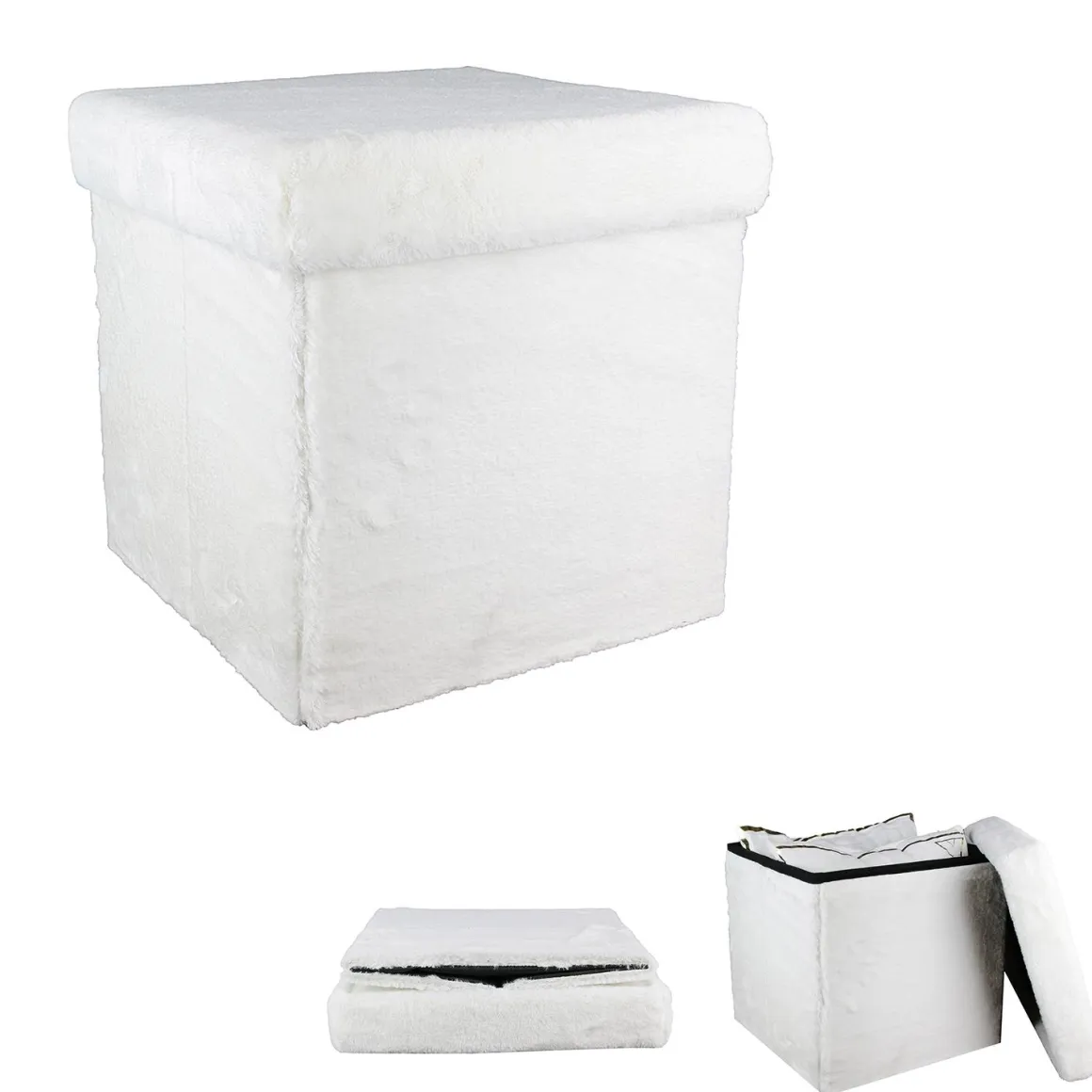 POUF PLIABLE IMITATION FOURRURE BLANC