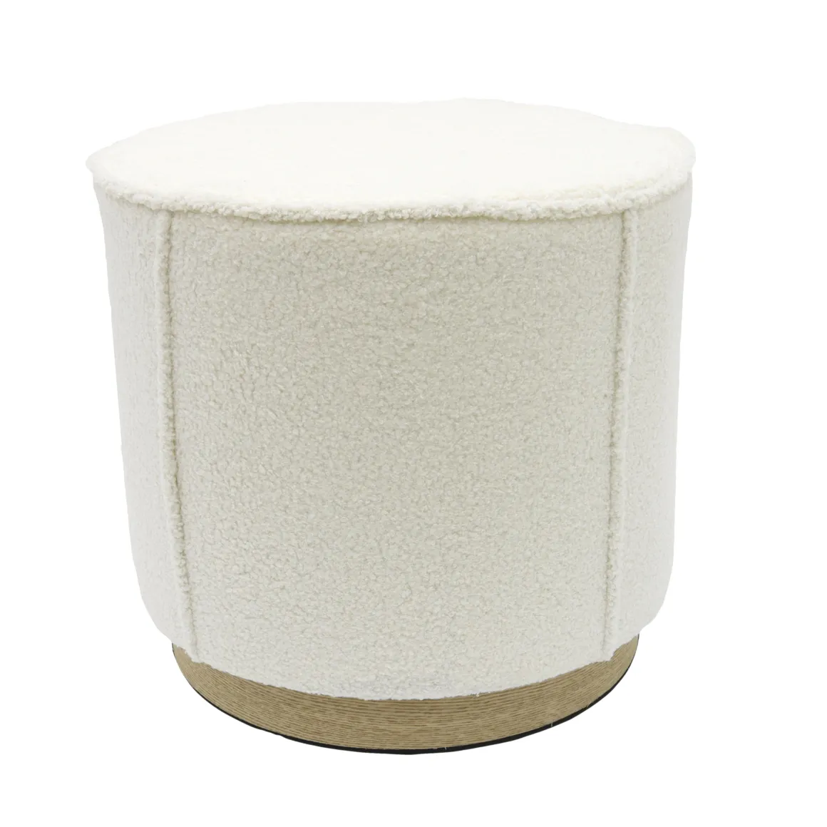 POUF ROND BOUCLETTE BASE EFFET BOIS H.36CM