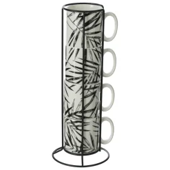 RACK 4 MUGS FLORAL GREEN 24CL