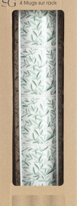 RACK 4 MUGS FLORAL GREEN 24CL