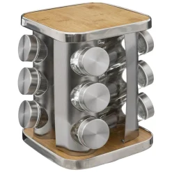 RACK ROTATIF 12 POTS A EPICES INOX ET BAMBOU
