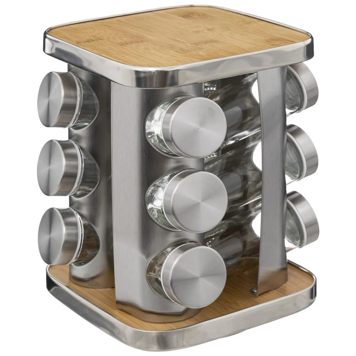 RACK ROTATIF 12 POTS A EPICES INOX ET BAMBOU