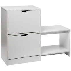 RANGE CHAUSSURES BANC BOIS 2 TIROIRS BLANC