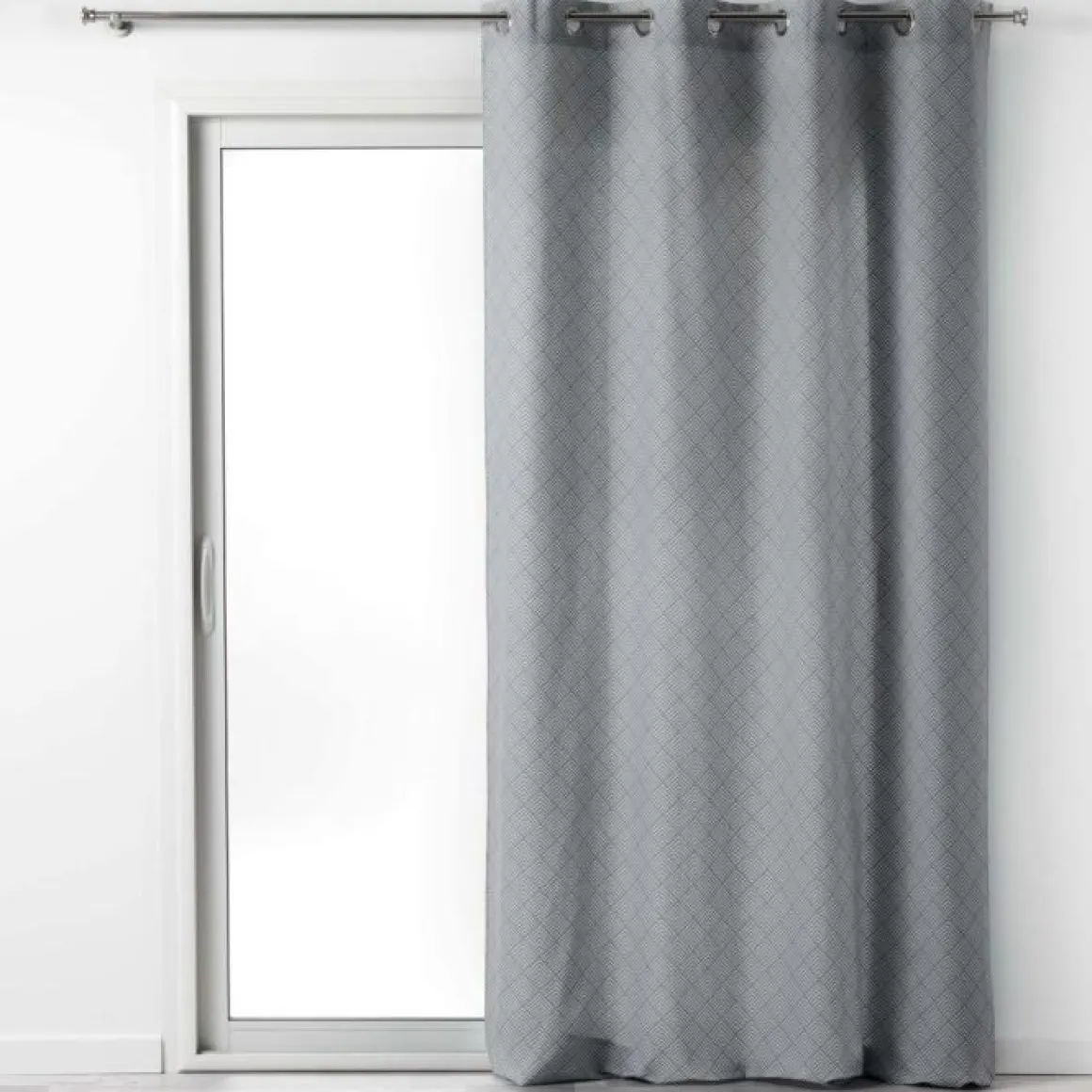 RIDEAU A OEILLETS 140X240CM COTON LENON GRIS BLANC