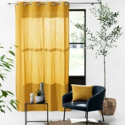 RIDEAU A OEILLETS 135X240CM GAZE DE COTON ANGELIA JAUNE