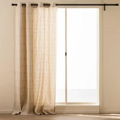 RIDEAU A OEILLETS 140X240CM IMPRIME METALLISE ONDINE BLC