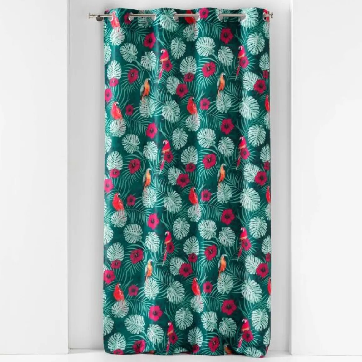 RIDEAU A OEILLETS 140X260CM IMPRIME CARACAS BLEU