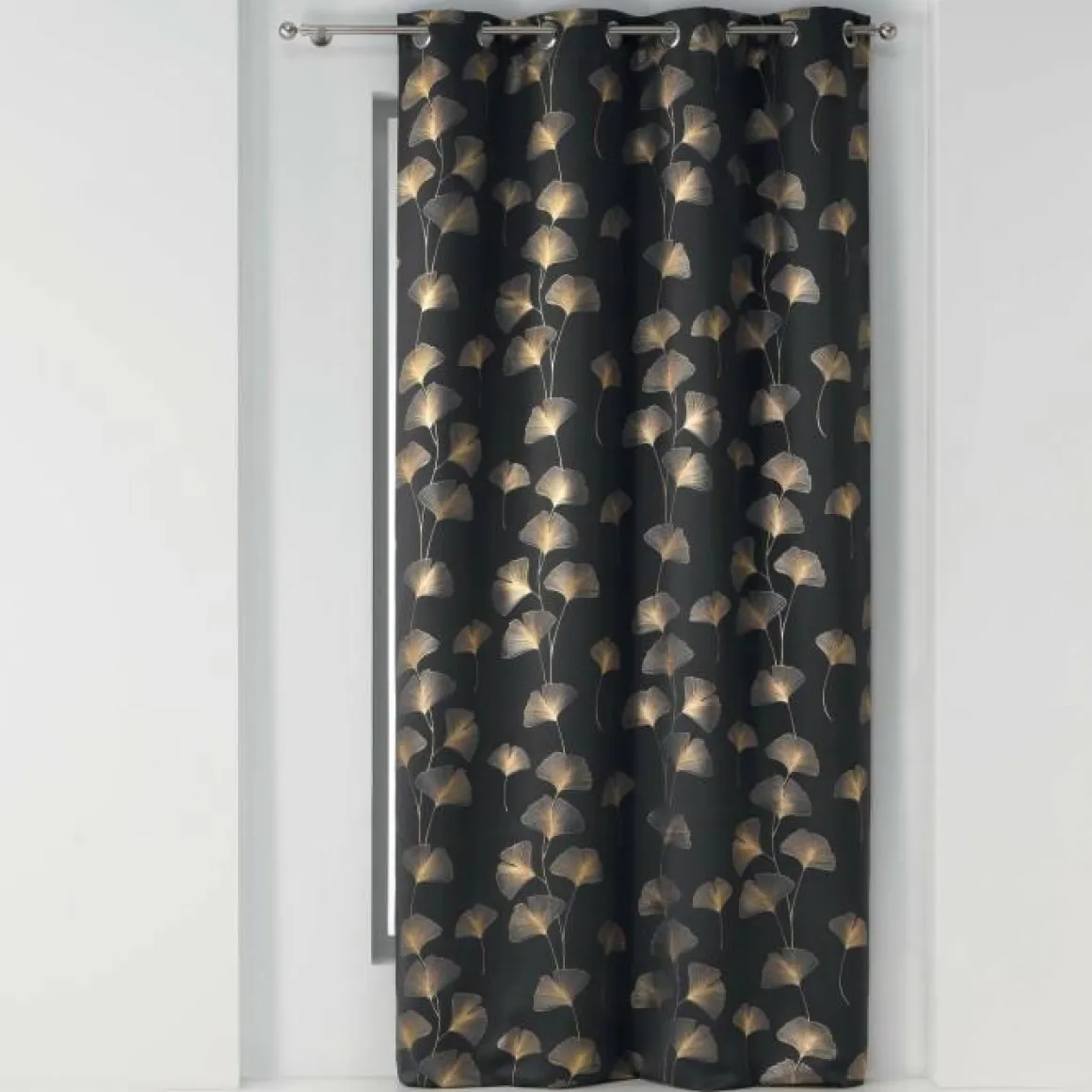 RIDEAU A OEILLETS 135X240CM OCCULT IMP GINKGOLD ANTHRAC OR