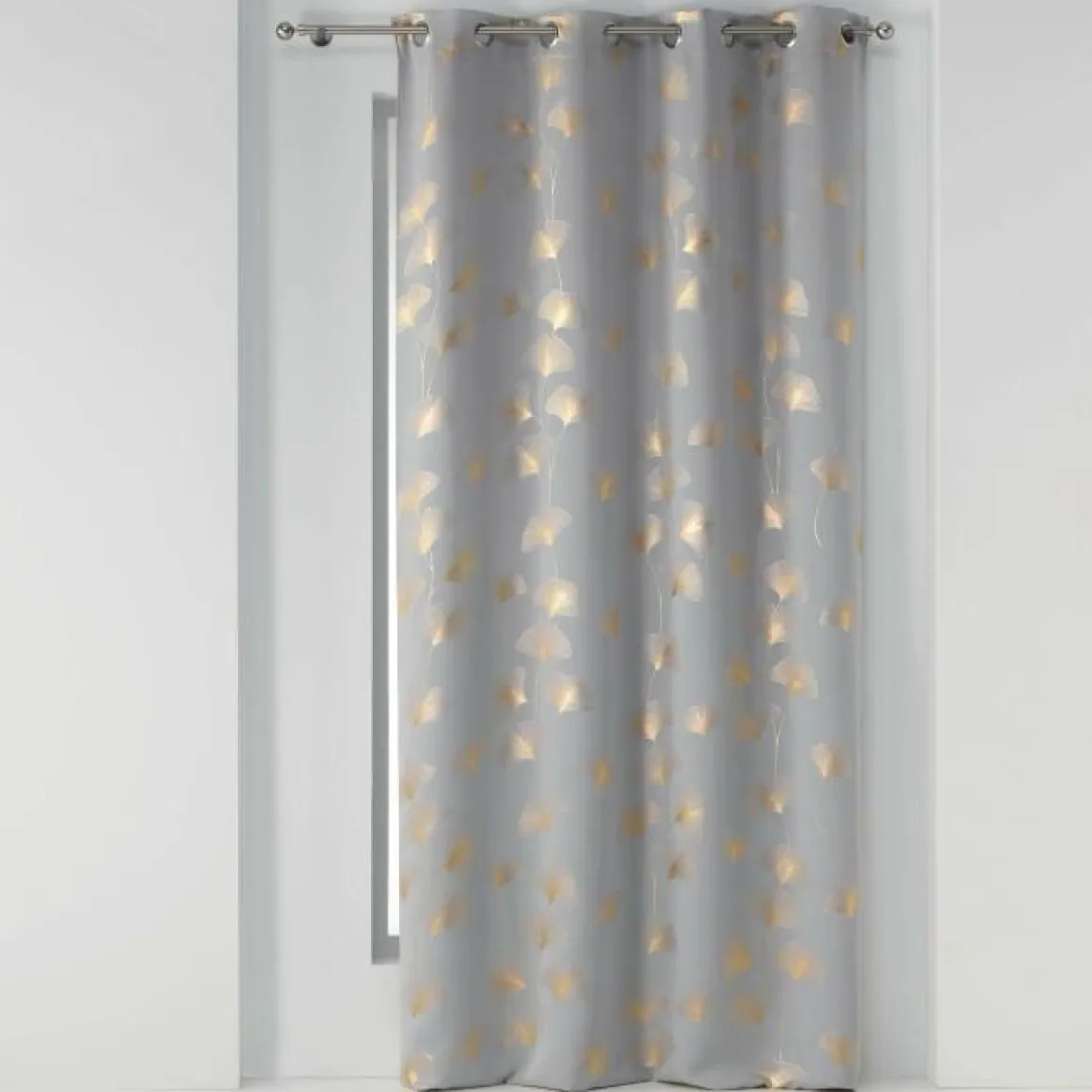 RIDEAU A OEILLETS 135X240CM OCCULT IMP GINKGOLD GRIS OR