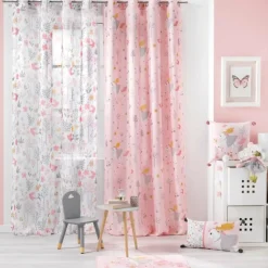 RIDEAU A OEILLETS 140X260CM POLYESTER IMP FEE DES BOIS ROSE