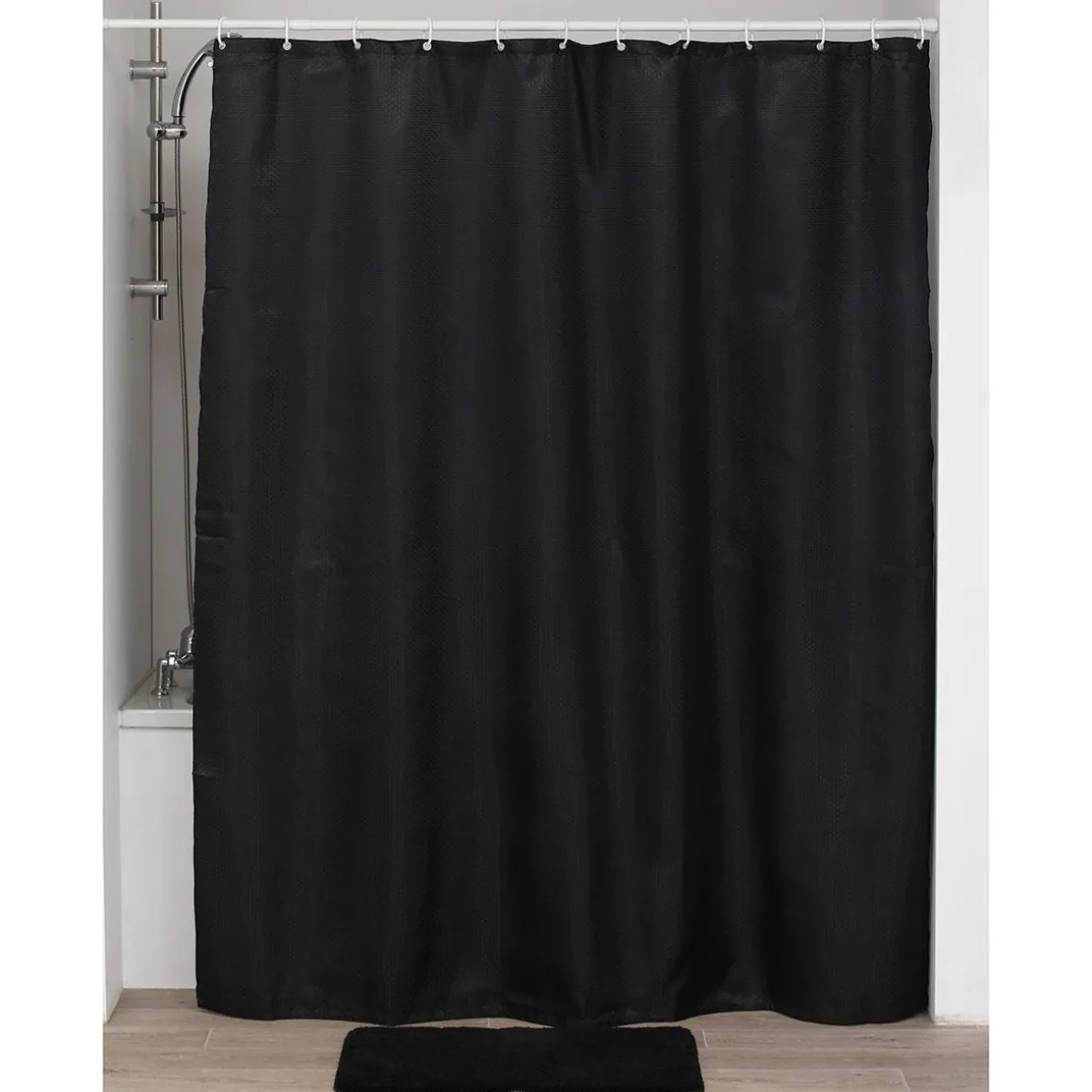 RIDEAU DE DOUCHE POLYESTER 180X200CM MOTIFS DIAMANTS NOIR