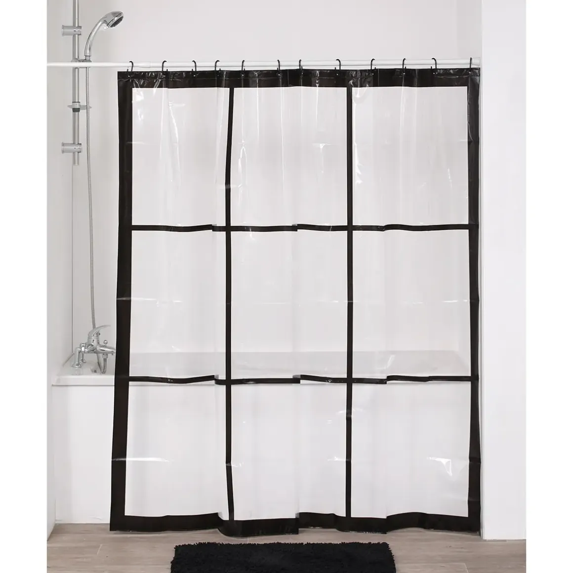 RIDEAU DE DOUCHE 180X180CM TRANSPARENT IMPRIME NEO RETRO