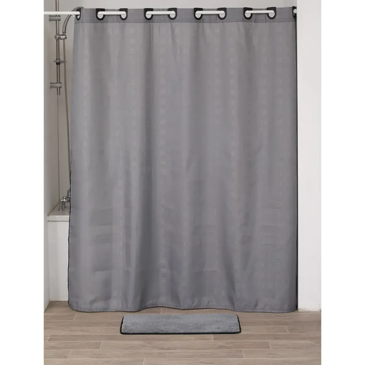 RIDEAU DOUCHE OEILLETS INTEGRES 180X200CM GRIS NOIR