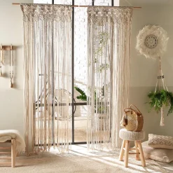 RIDEAU FIL MACRAME IVOIRE 90X200CM