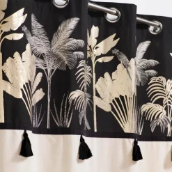 RIDEAU OEILLETS 140X240CM COTON UNI TOP POMPON KARABA