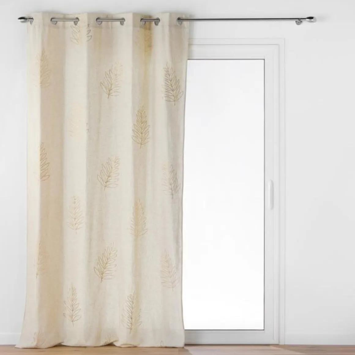 RIDEAU OEILLETS 140X240CM POLYCOTON LIN APPLIQUE METAL VENUS