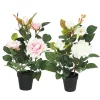 ROSIER EN POT PLASTIQUE H35CM ROSE ET BLANC