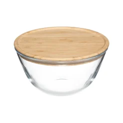 SALADIER VERRE 1L COUVERCLE BAMBOU